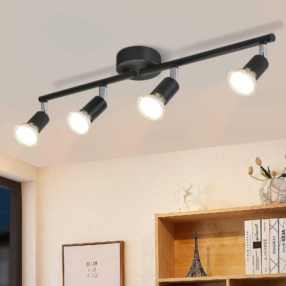 Nettlife 4 Spots Plafonnier LED Noir GU10 Rotatif