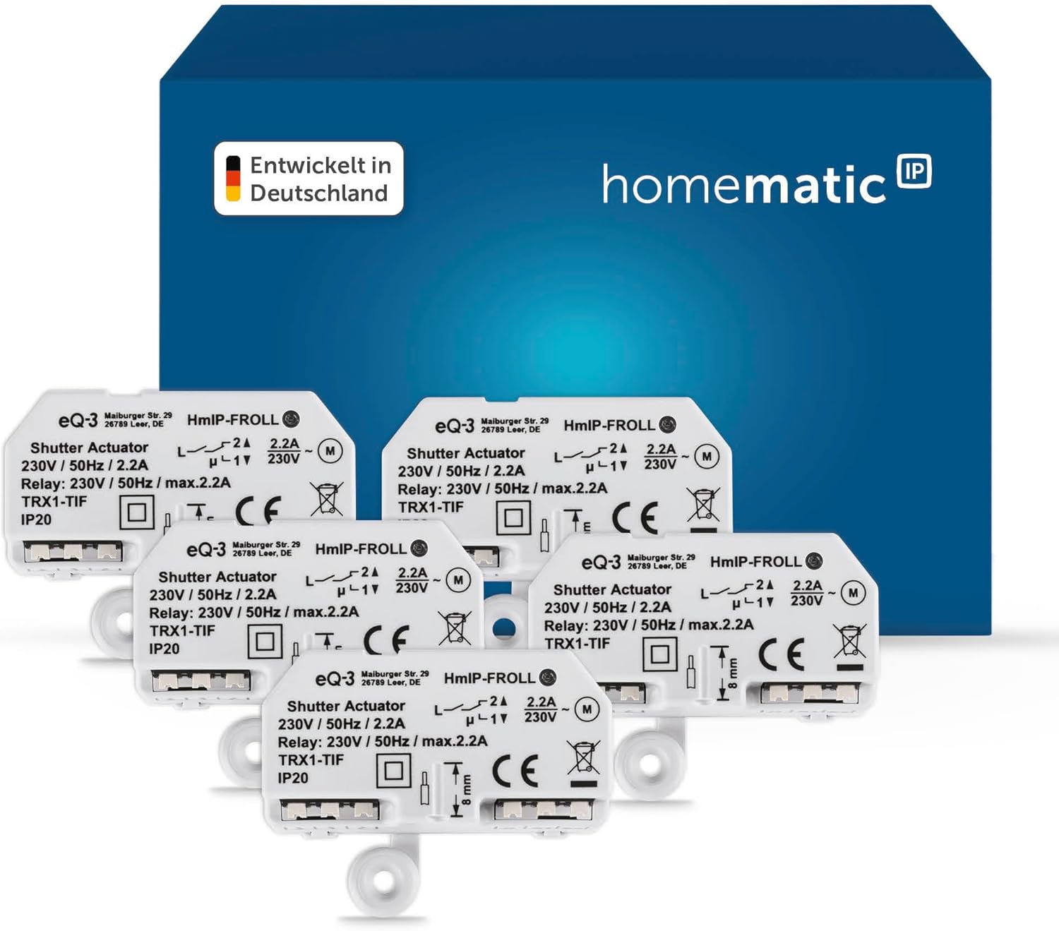 Homematic IP Smart Home Rollladenaktor – Unterputz, Packung mit 5, Digitale Steuerung für 5 Rollläden per App, Alexa &  Assistant, elektrische Rolladen smart nachrüsten, 151347A0