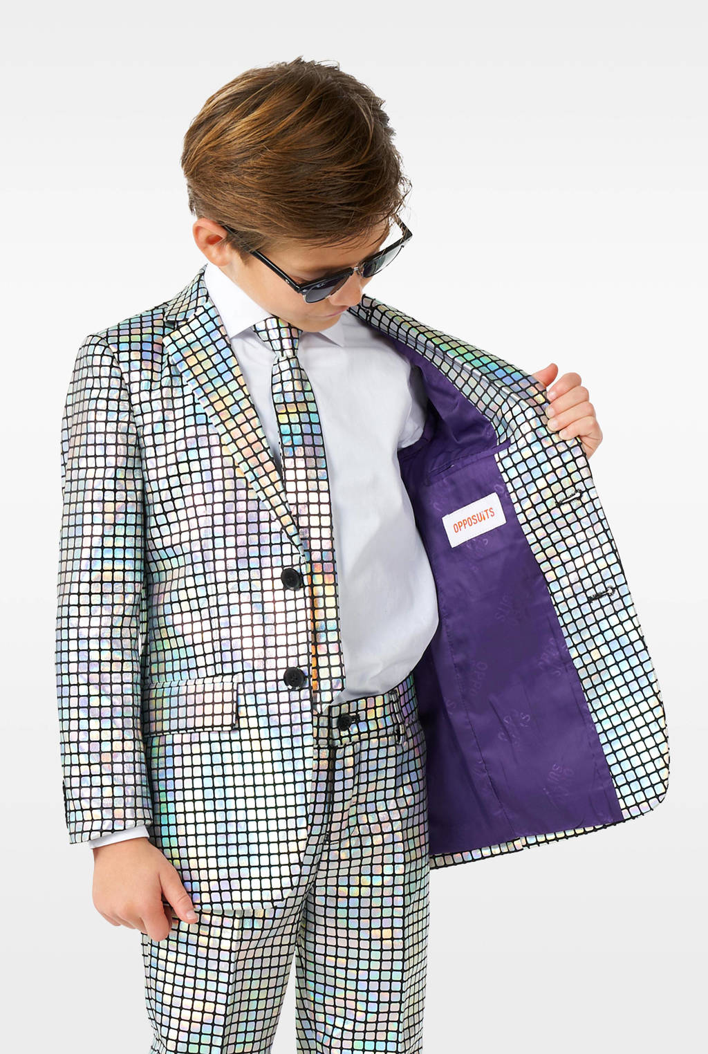 OppoSuits kostuum Discoballer met all over print zilver/zwart