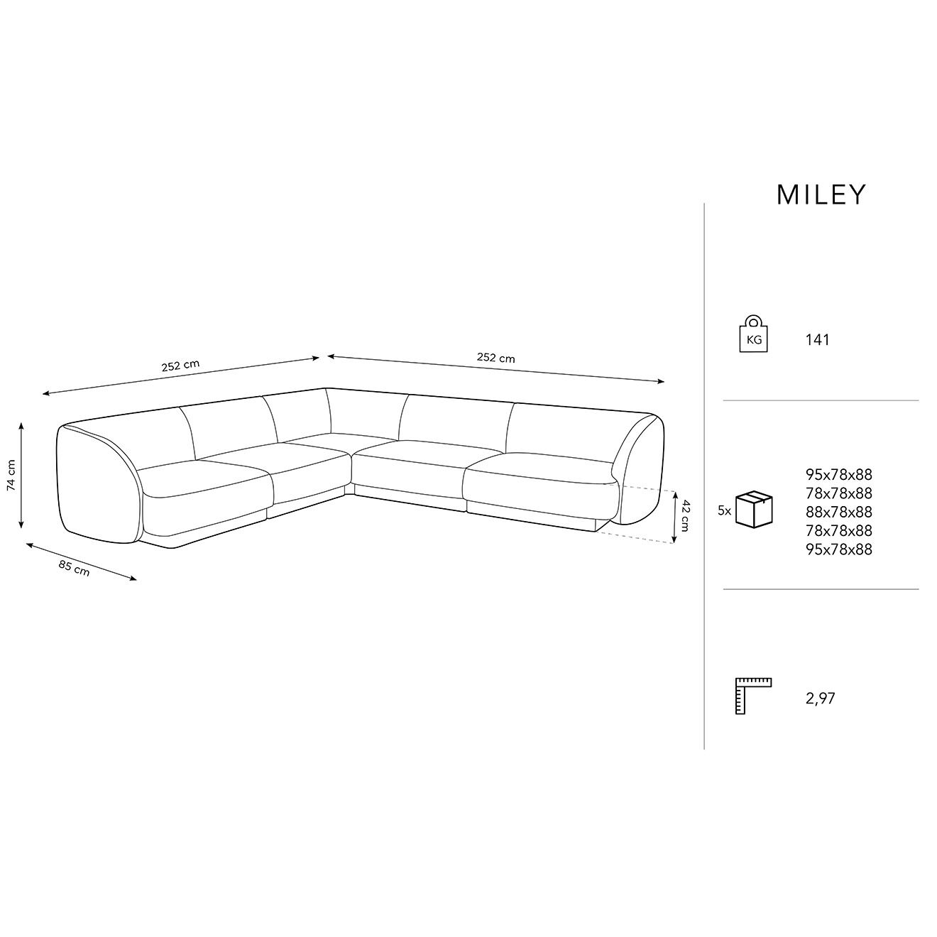 Micadoni Canapé d'angle symétrique Bouclé Miley Bouclé 5 Places beige - 252x252x74 cm