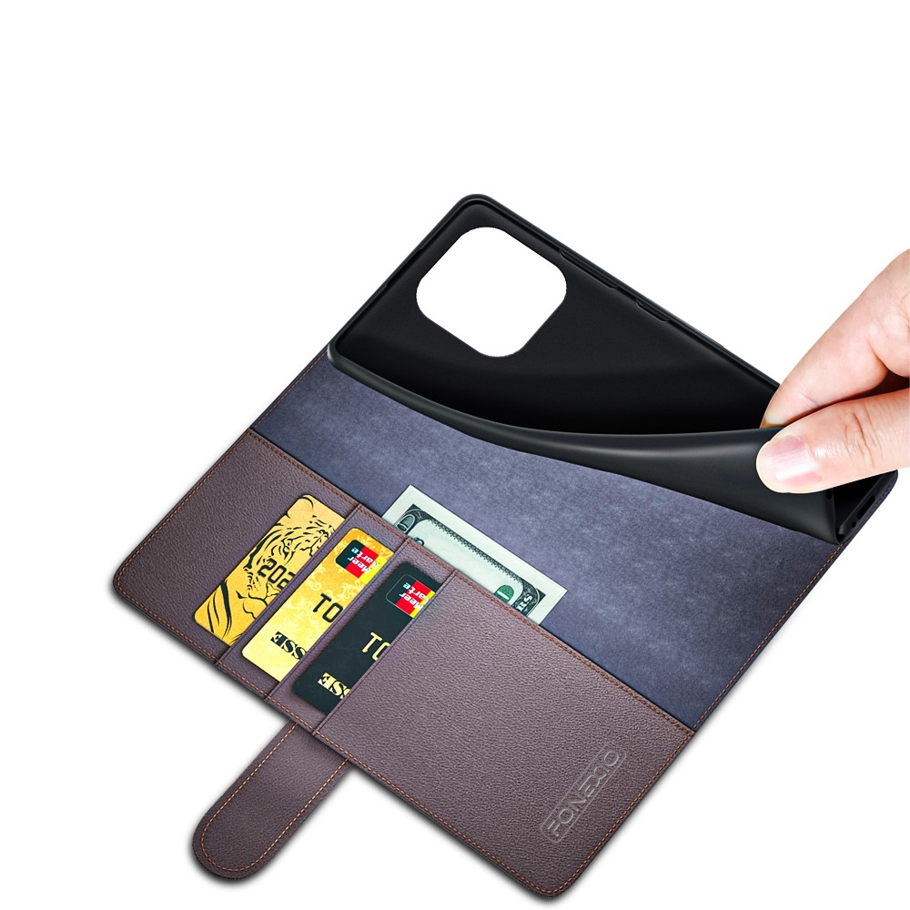 iPhone 15 Pro Max Echtleder Tasche Hülle Flip Cover mit Kartenfach - Schwarz