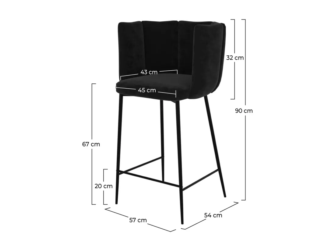 Lot de 2 chaises pour îlot central 67 cm en velours noir - Rosy