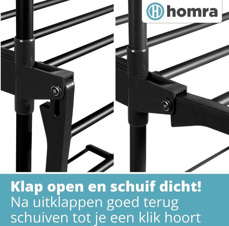 Homra - Inklapbaar Wasrek - Zwart - 45m Waslijn - Staand - Ruimtebesparend