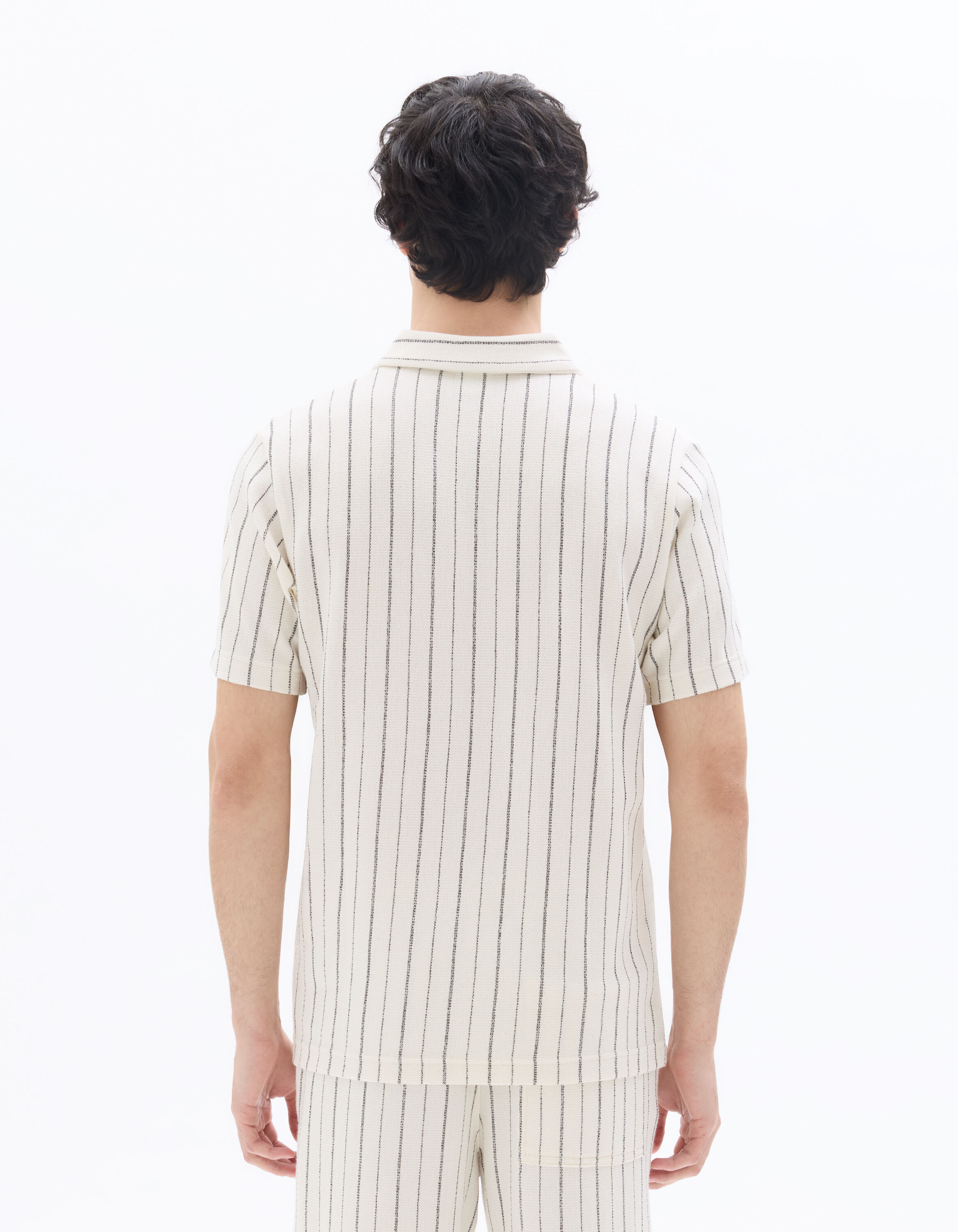 Polo regular rayé et texturé - écru