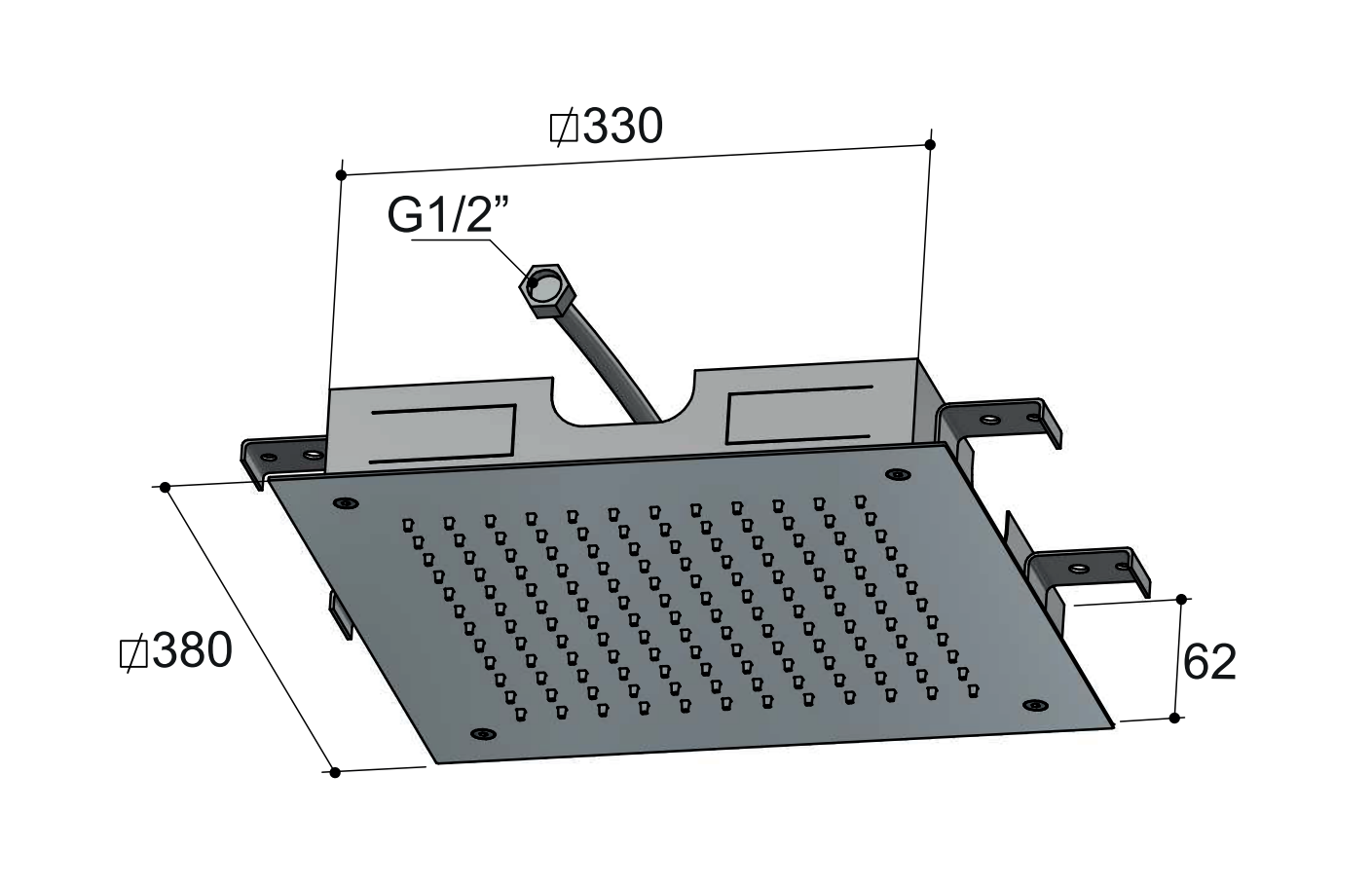 Hotbath Mate M110 inbouw hoofddouche vierkant 38cm geborsteld nikkel
