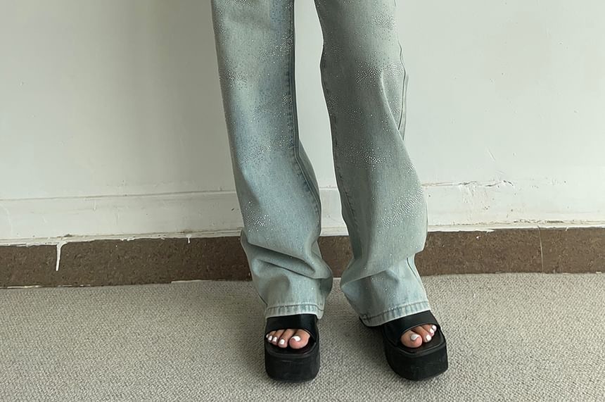 Colada - Hoge taille jeans met rechte pijpen en strass steentjes