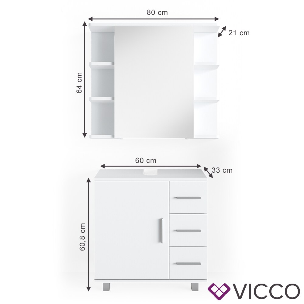 VICCO Badmöbel Set ILIAS Weiß - Bad Spiegel Kommode Unterschrank Badschrank