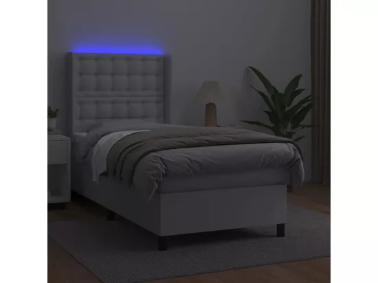 Sommier tapissier avec matelas et LED Blanc 90x190cm Similicuir
