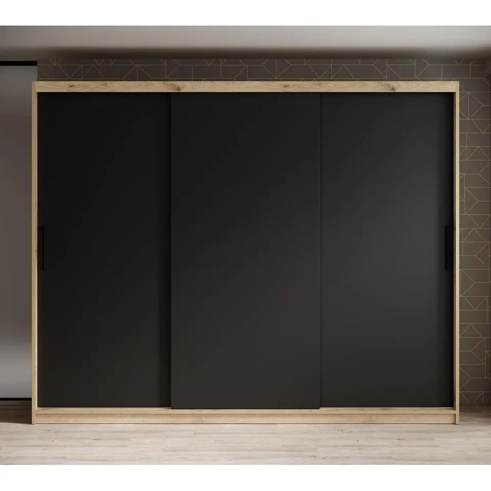 Meubella - Kledingkast Luxor - Zwart - Eiken - 250 cm