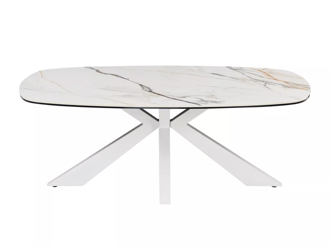 Table basse en verre trempé, céramique et métal - Effet marbre blanc - DERIYA de Maison Céphy