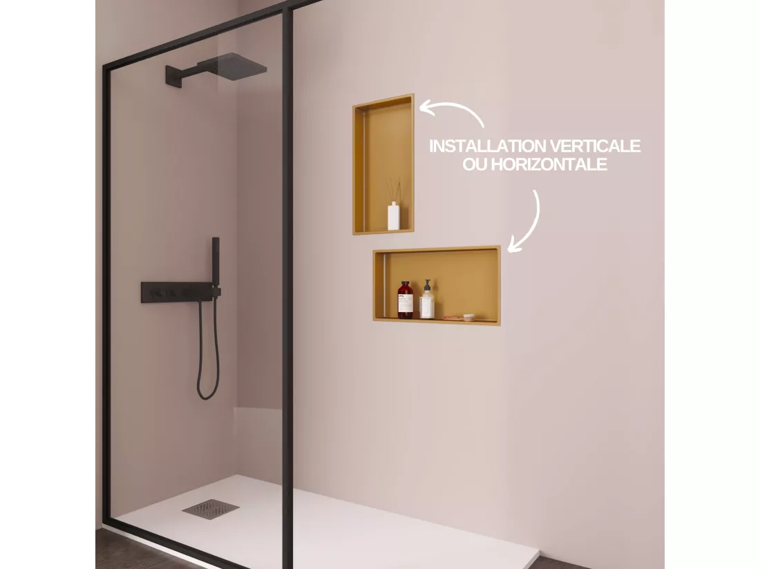 Niche de Douche, Rangement mural de Salle de Bain et Douche 30x60cm Or Satiné, NOOK by SANIZÉO