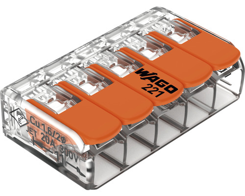 Wago 221-415 COMPACT aansluitblok 0,14-4mm² 5-aderige hefboomklem 8 stuks