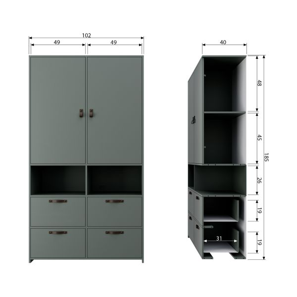 Woood Stage Kledingkast Soap Green 2-Deurs