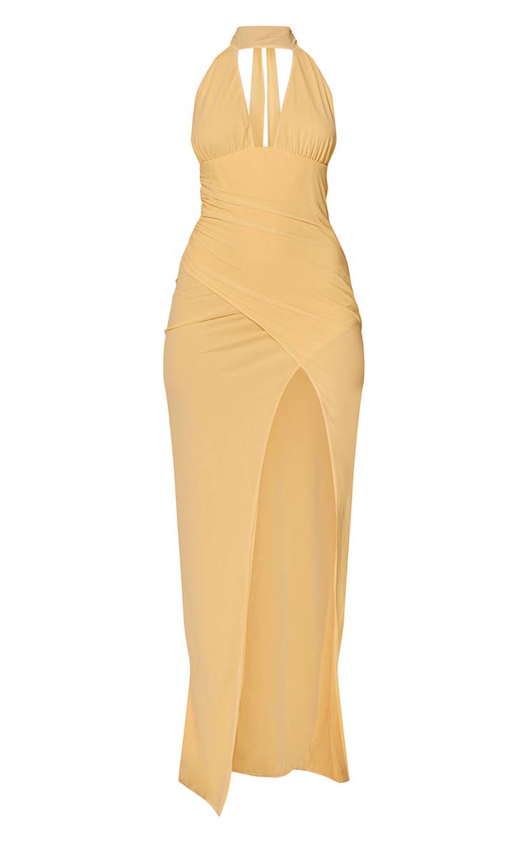 Citron Robe Longue En Mousseline À Encolure Plongeante Et Détails