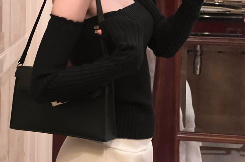 Metonymph - Off-Shoulder Effen Geribbelde Trui