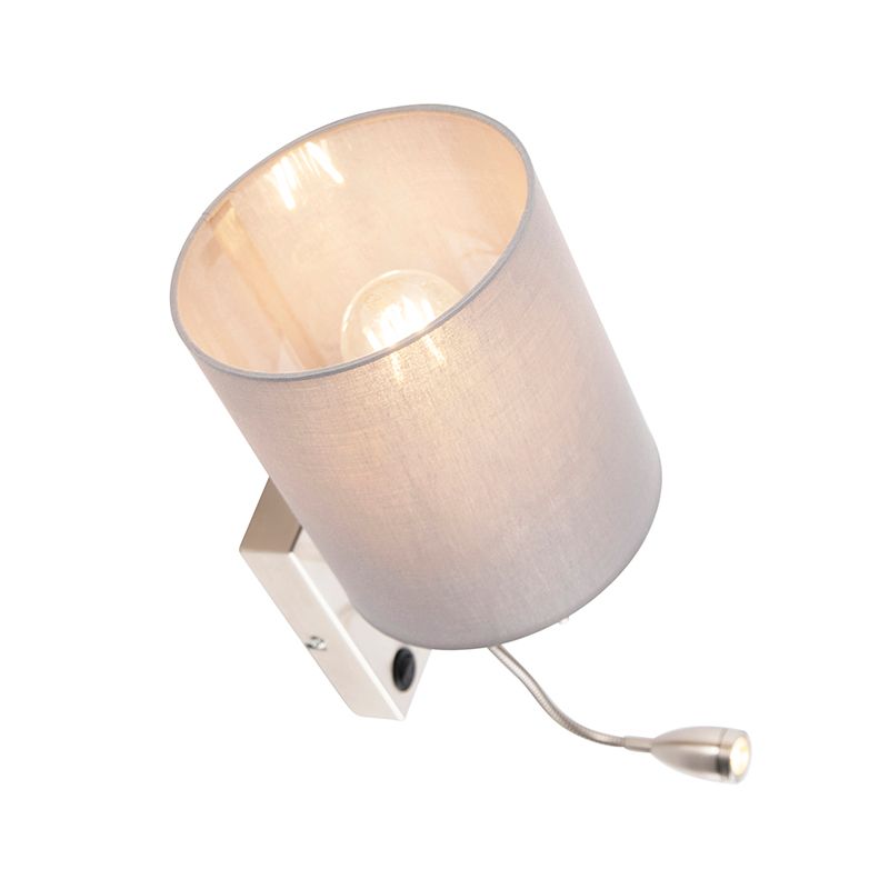 Moderne wandlamp staal met katoenen grijze kap - Stacca