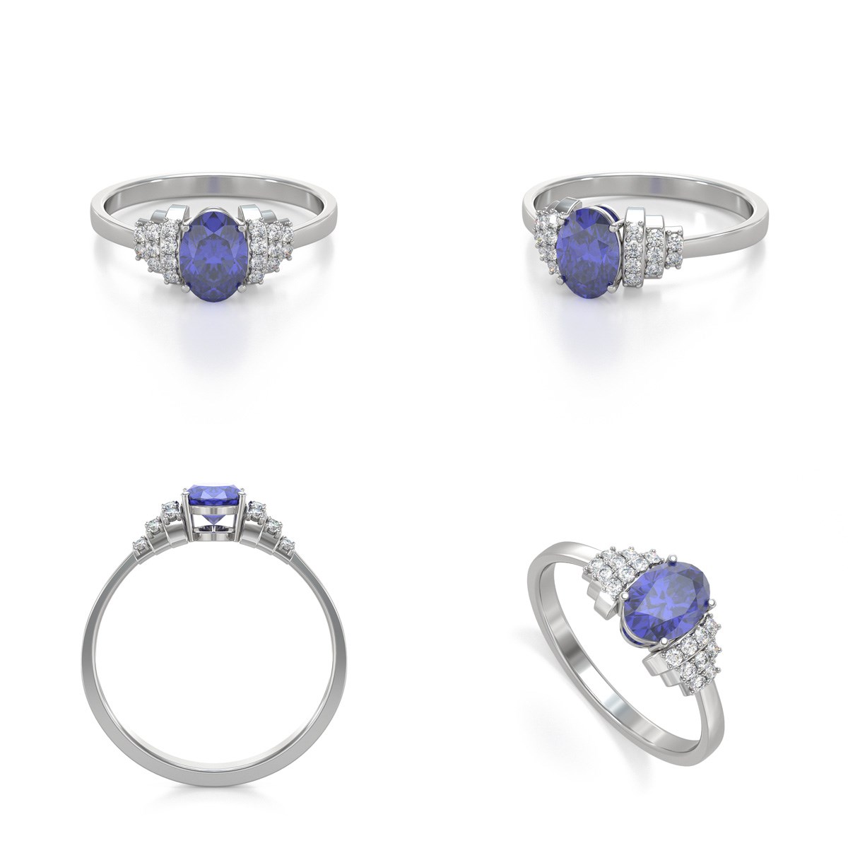 Bague Tanzanite et diamants sur Argent 925 2.24grs