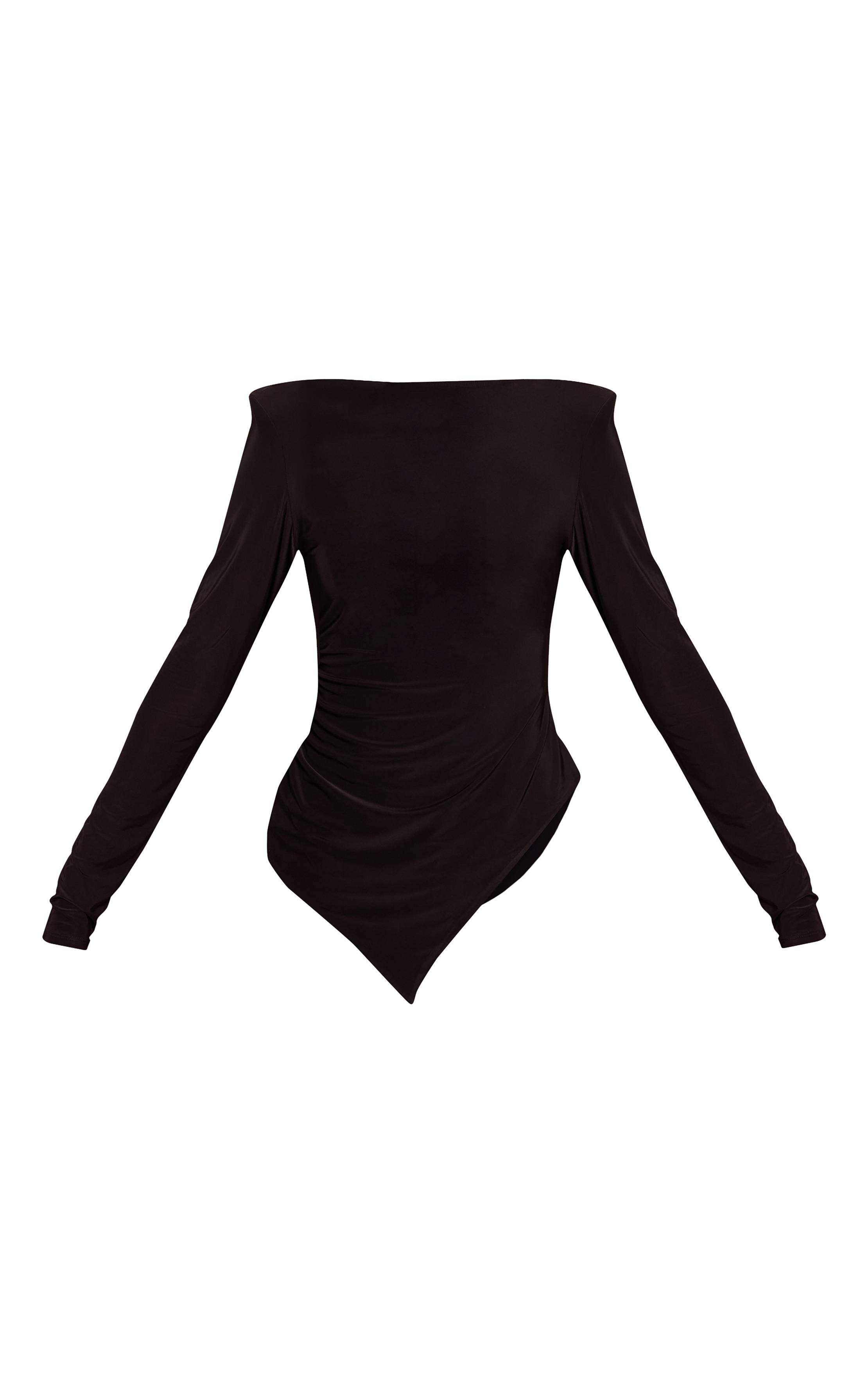 Noir Haut Asymétrique À Épaulettes En Tissu Slinky Double Couche