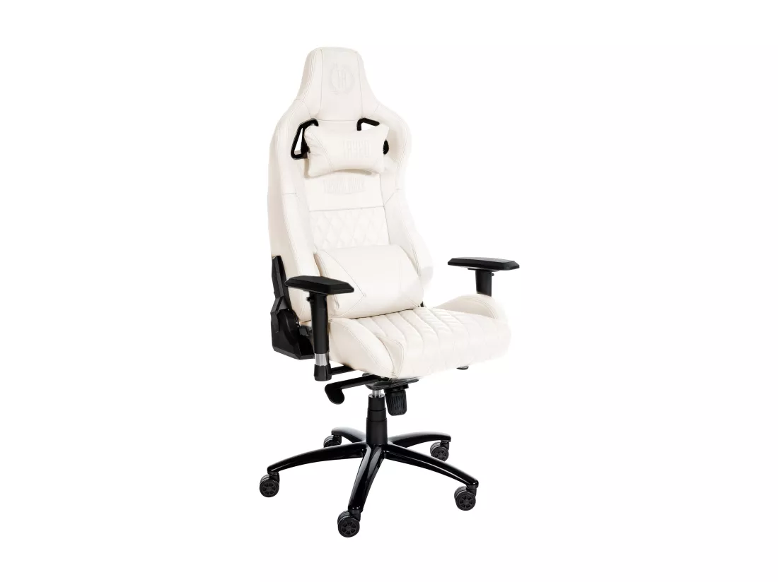 Chaise de bureau - Véritable cuir & Métal - Blanc - Keren
