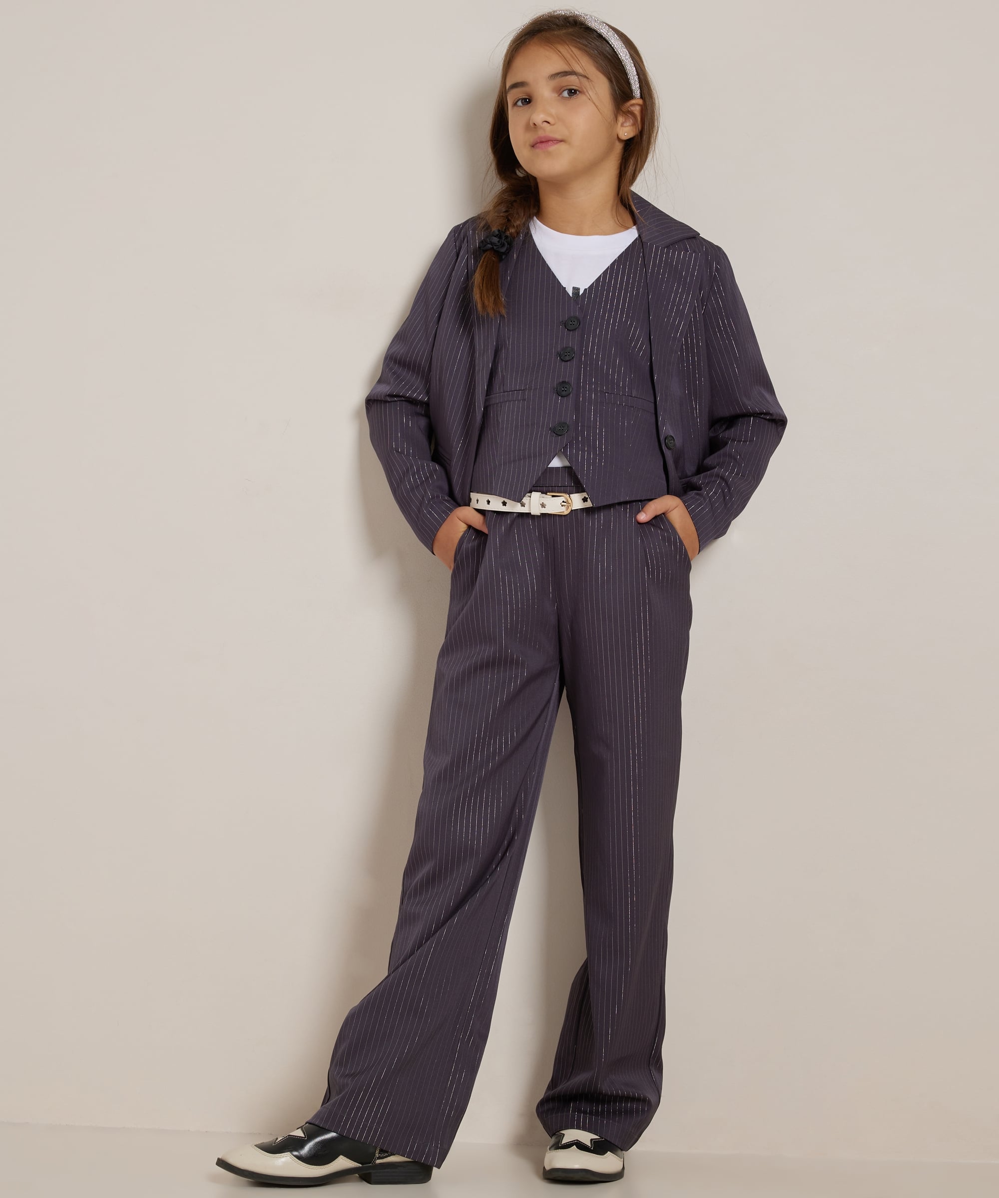 wide fit broek glitterstrepen