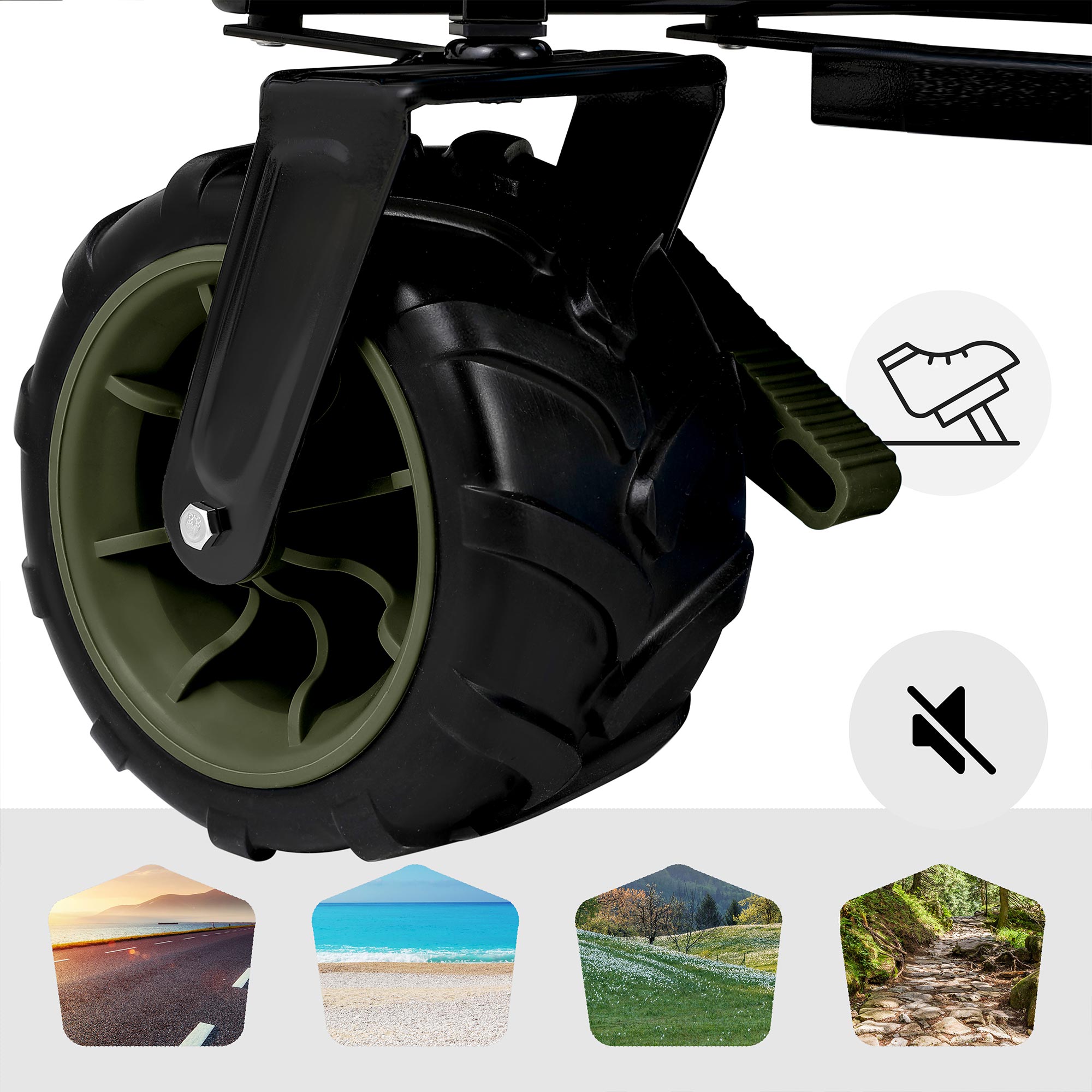 SAMAX Faltbarer Bollerwagen Offroad Camping Edition bis 200 kg - Schwarz / Matcha Grün