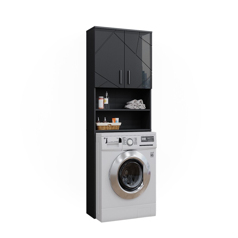 Vicco Waschmaschinenschrank Irma Anthrazit Hochglanz 64 x 191 cm Badezimmer