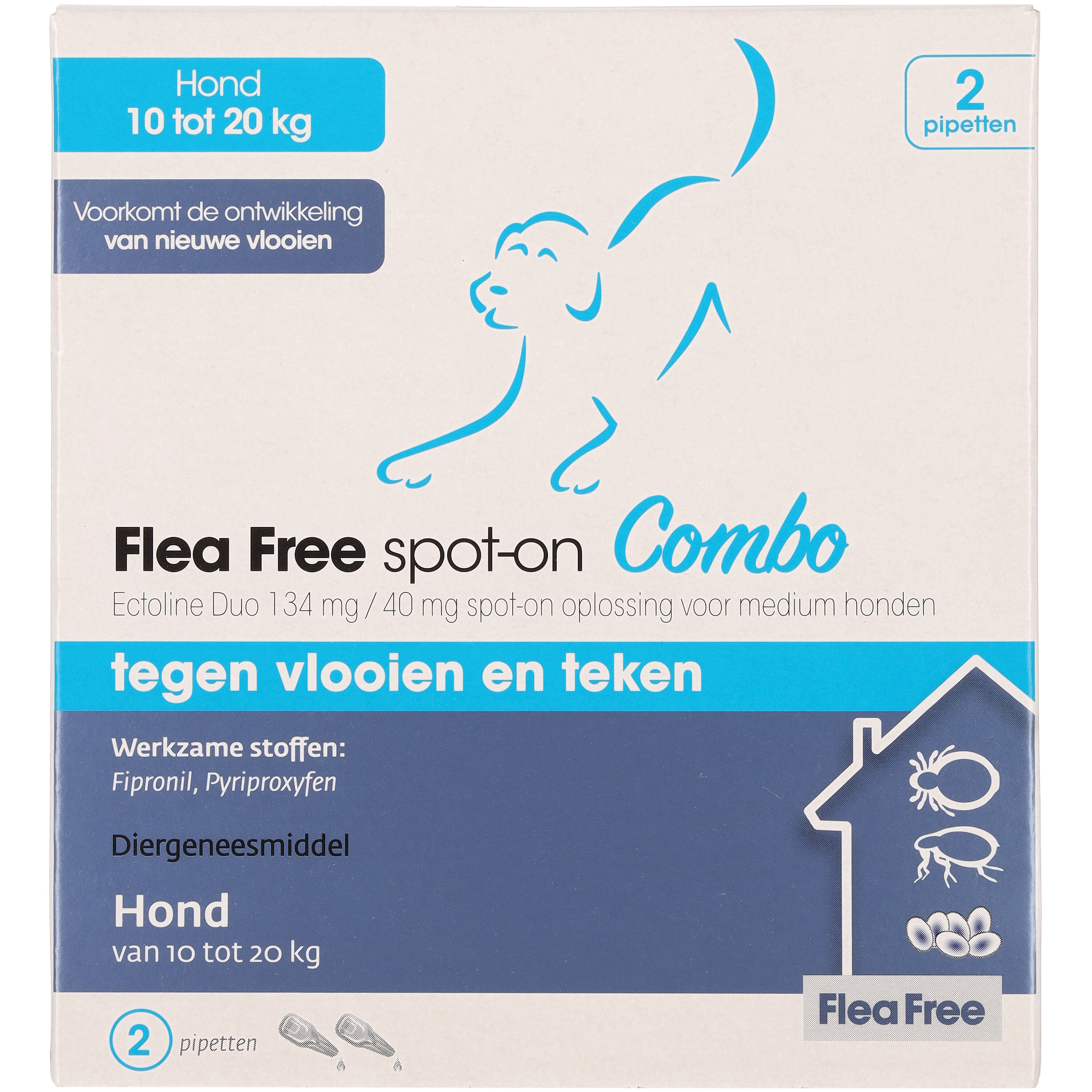 Flea Free Spot-On Combo - Pipetten - Anti vlooien en teken Hond - 2 Stuks - M
