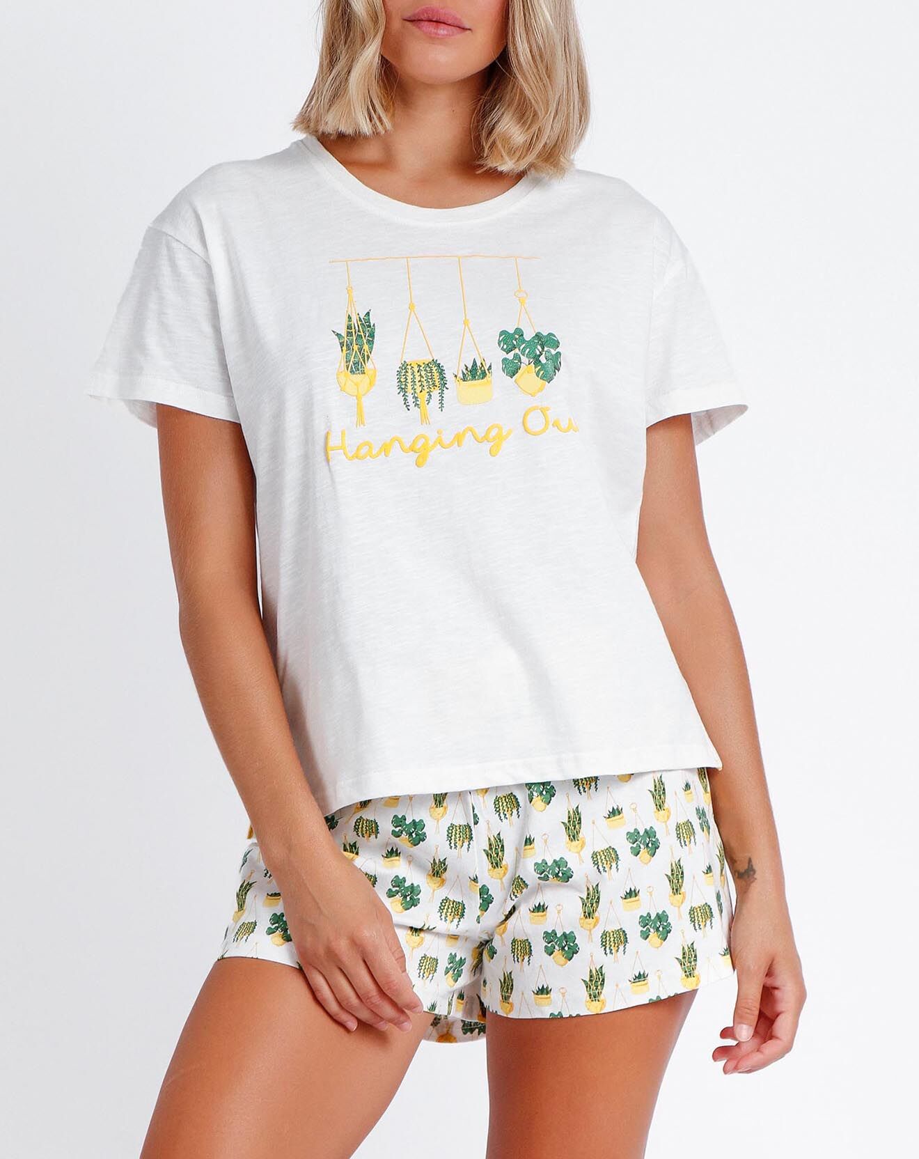 Admas Pyjama T-Shirt & Short Valentina blanc cassé