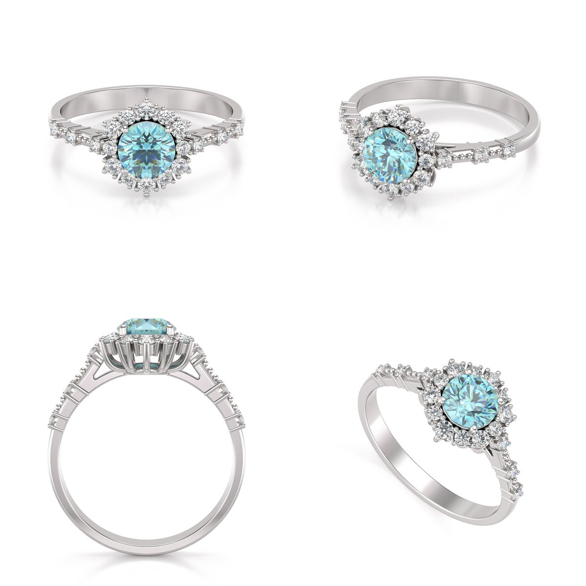 Bague ADEN Or 585 Blanc Aigue-Marine et diamants 3.25grs