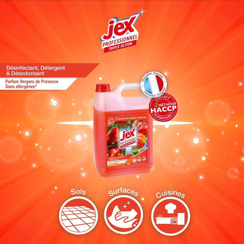 Nettoyant désinfectant Jex professionnel Triple Action Vergers de Provence - Bidon de 5 L