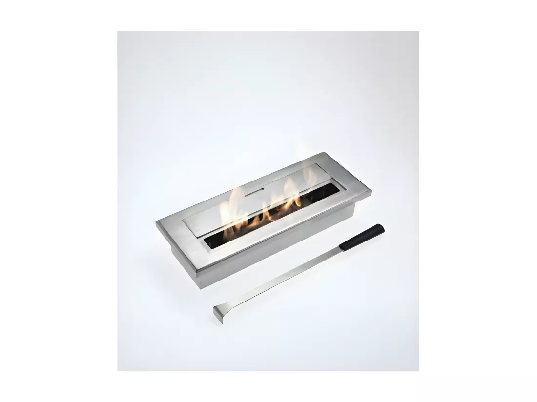 Table bio-cheminée design bioéthanol gris chrome 40 x 15 xh 8 cm