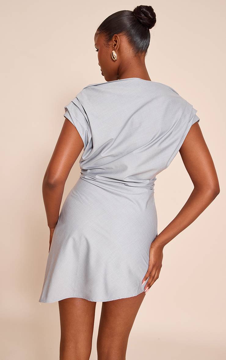Bleu Robe Mini Ajustée Tissée Boxy À Taille Cintrée