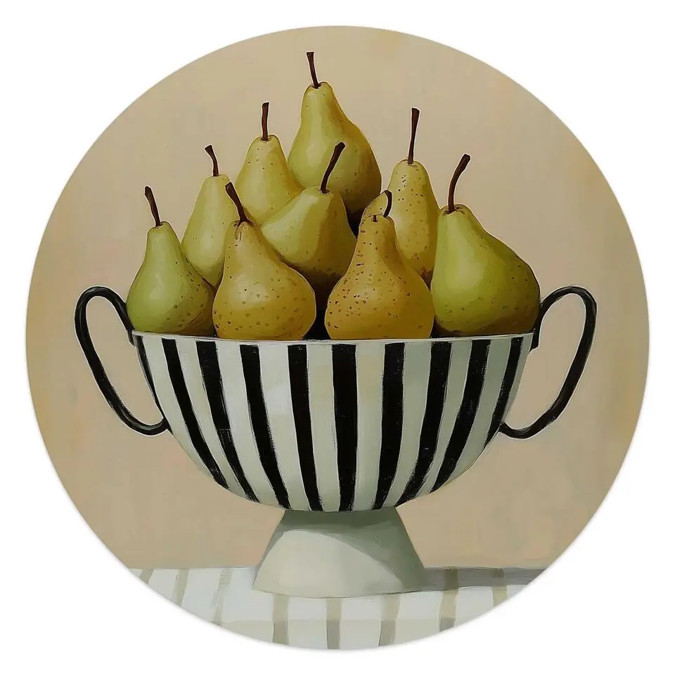 Glasschilderij Schaal met peren - Ø 50cm - Groen