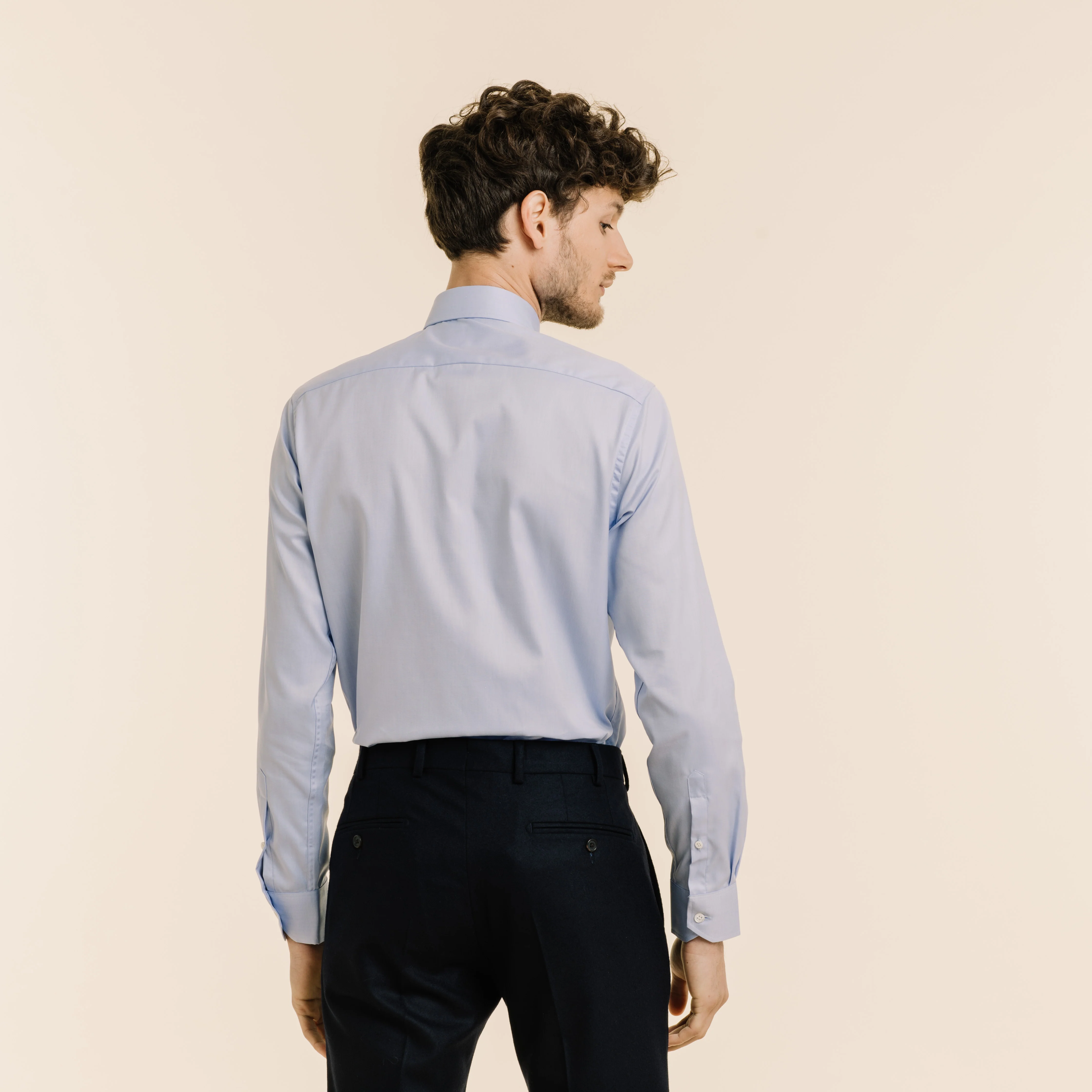Premium shirt in blue double-twisted twill