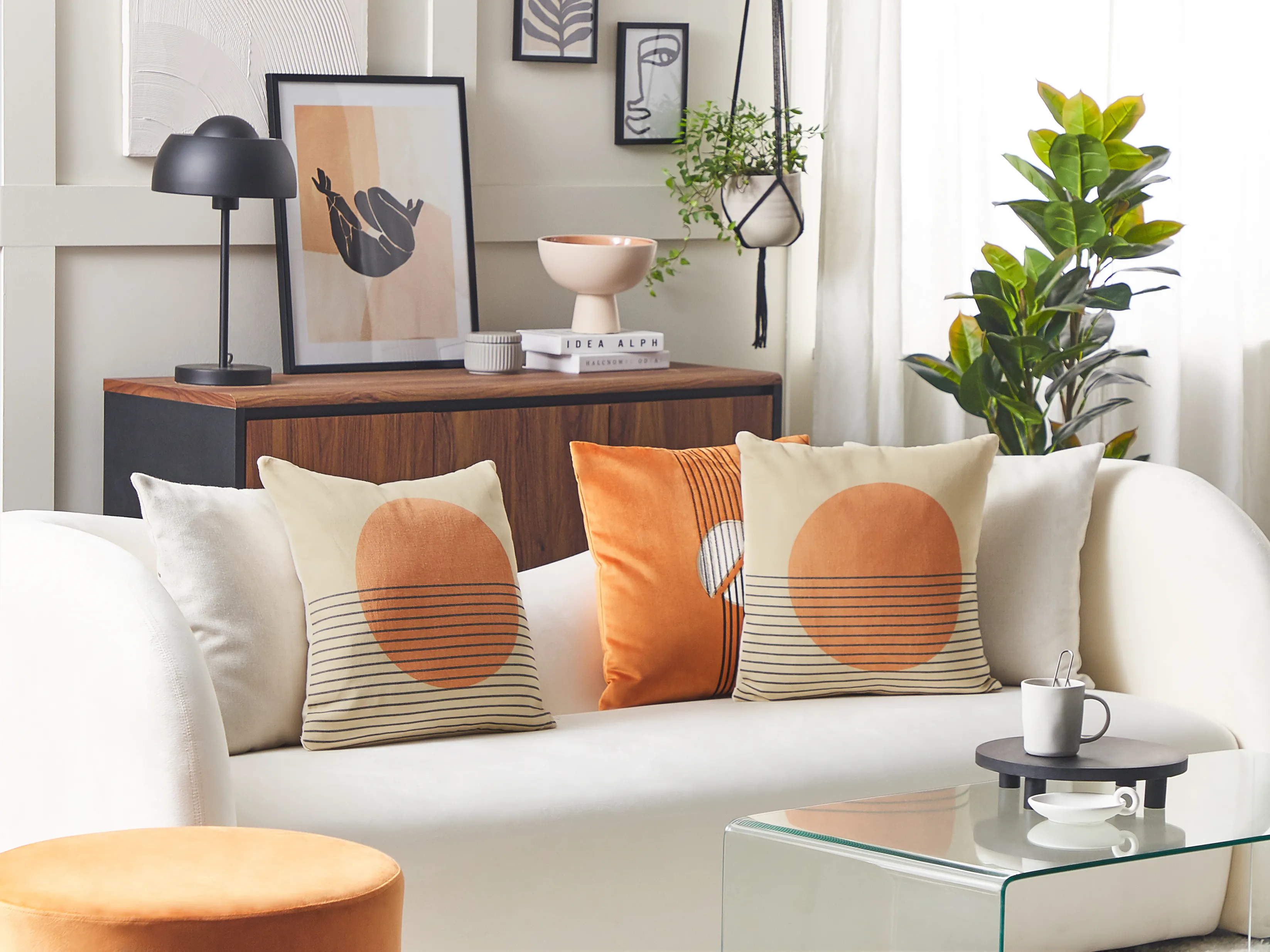 Set van 2 sierkussens MOONFLOWER 45 x 45 cm Wit geometrisch patroon