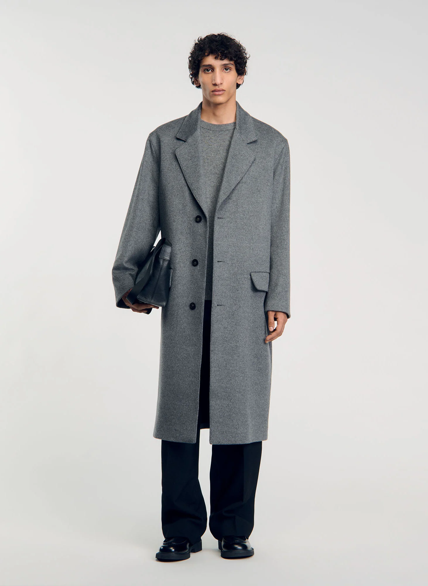 Manteau col tailleur en laine mélangée | Gris