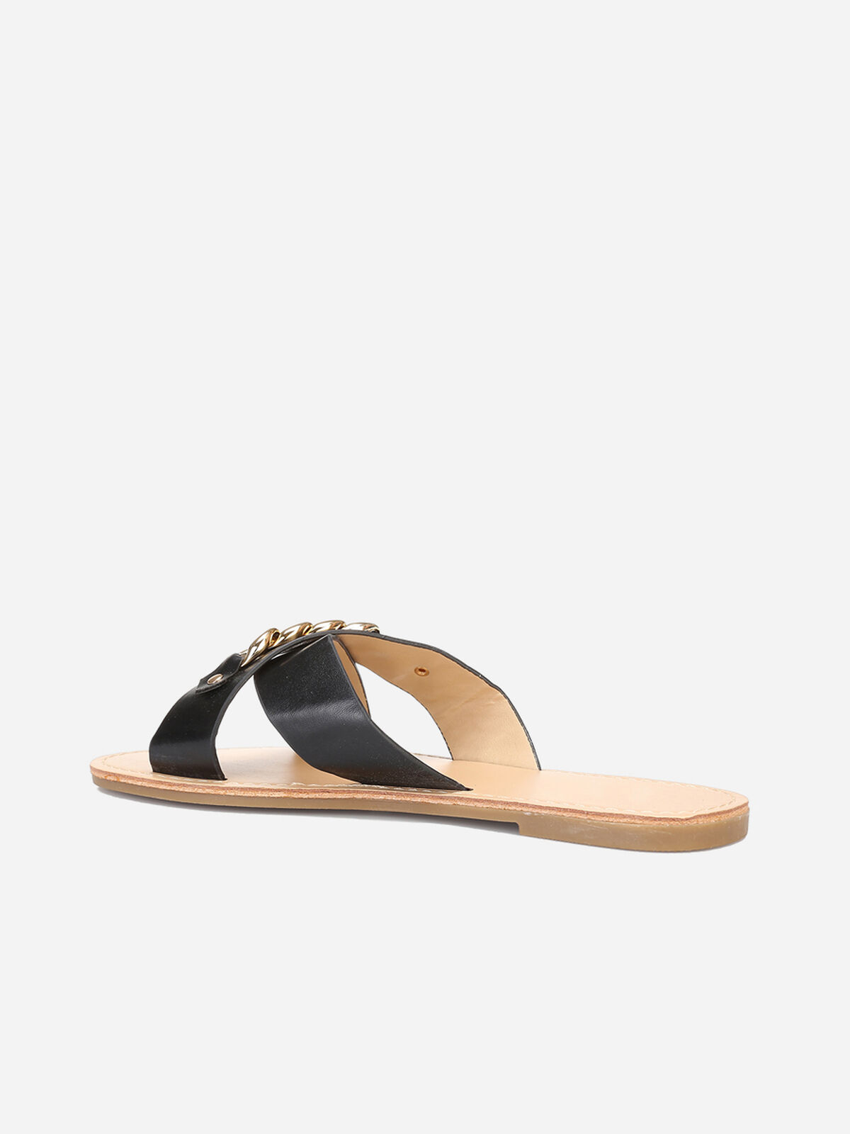 Mules à brides croisées et chaîne- Noir