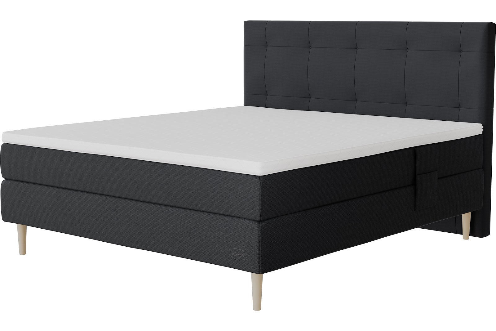 Opal jubileum kontinentalseng Tekstil 394 antrasitt, medium/fast, seamless, Sleep I overmadrass og Conic 18 cm hvitvasket ben + støtteben
