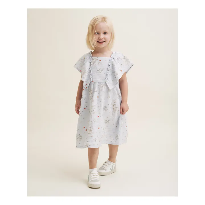 garbo&friends Robe Fleurie Mousseline de Coton | Bleu ciel