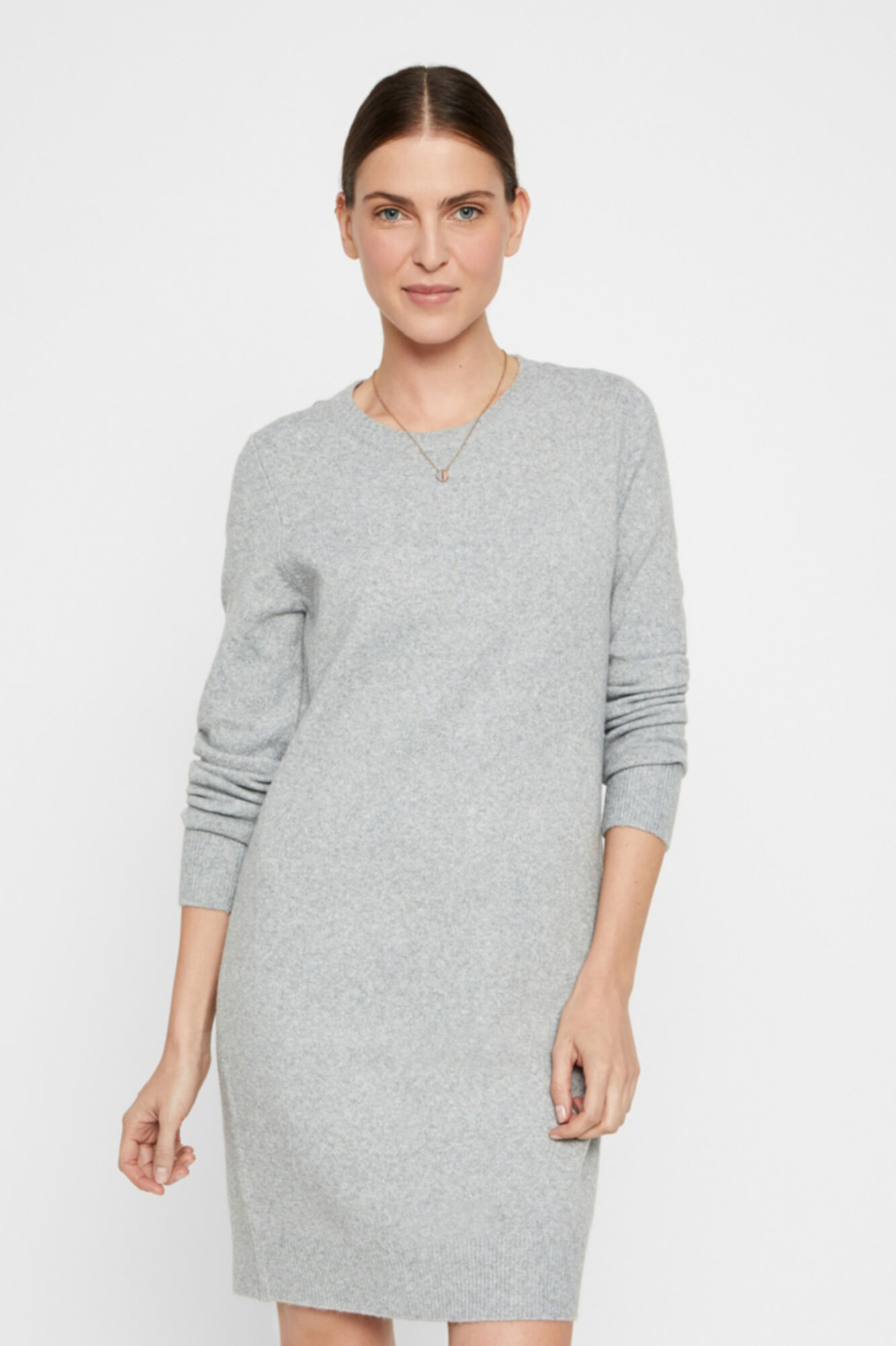 Vestido de malha com gola redonda - Cinza