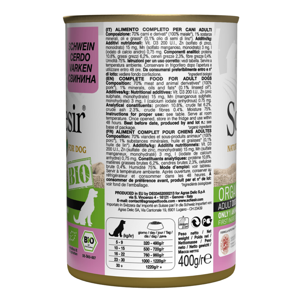 Schesir Hondenvoer Bio Varken400 gr