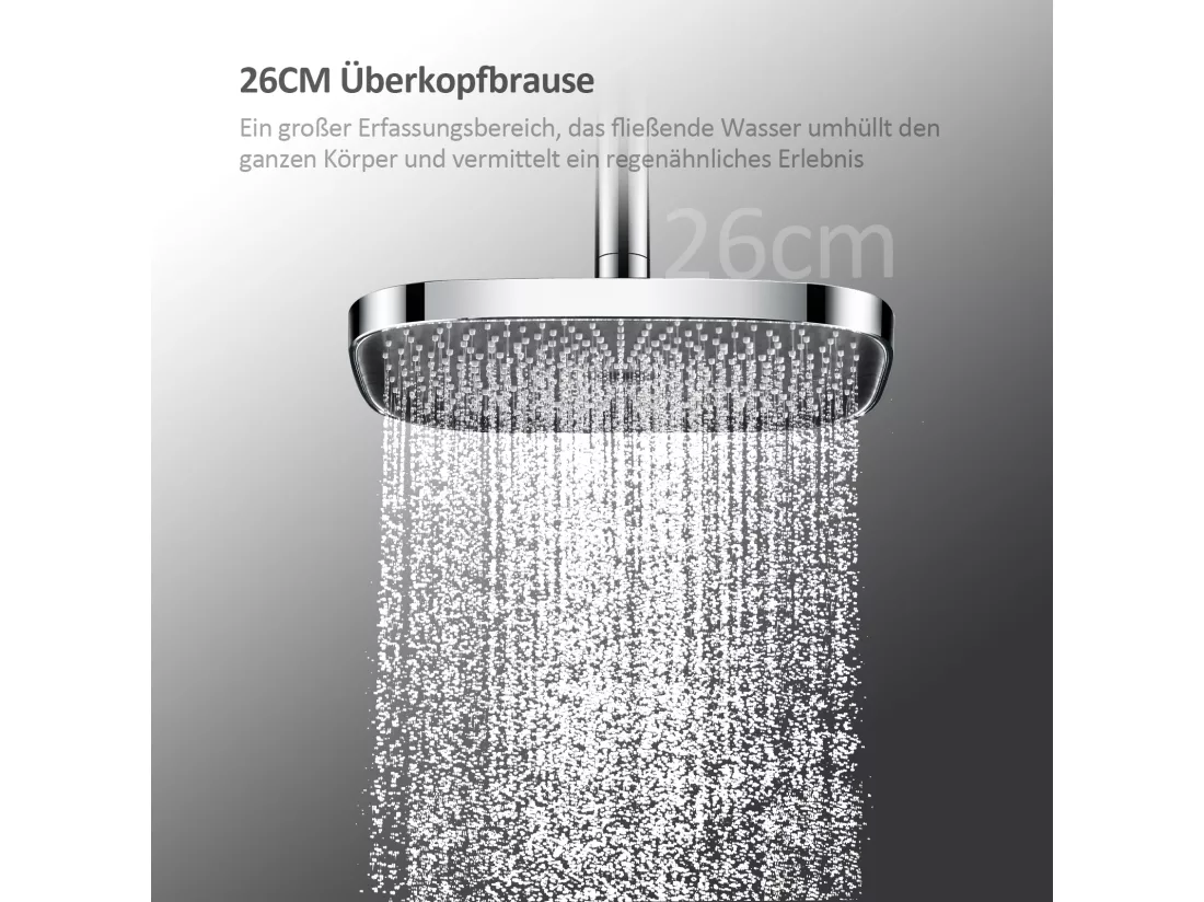 EMKE Colonne de douche thermostatique Ensemble, Douchette multimode, Grande douche de tête, homologué KTW Galaxie Modèle, Chrome
