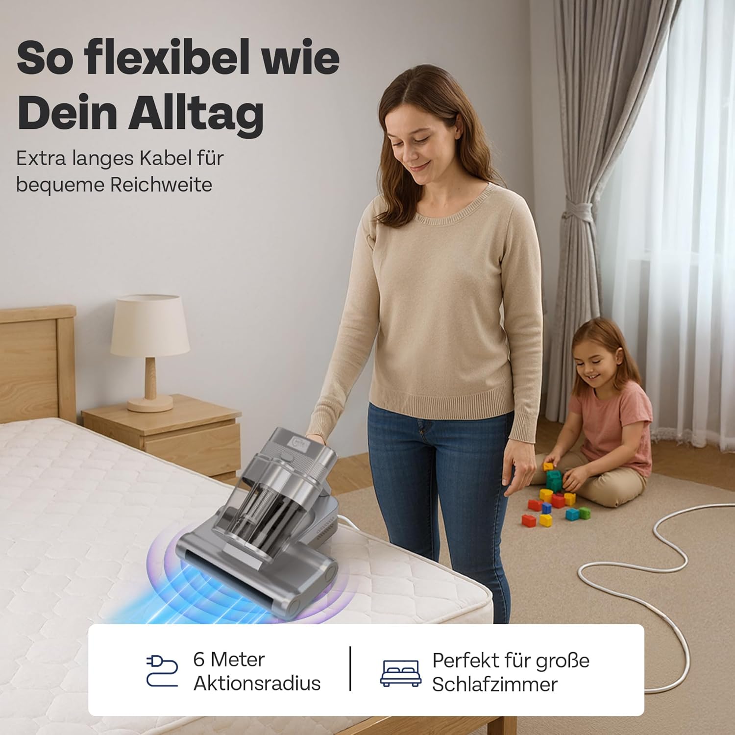 Miteguard® Milbensauger für Matratzen & Polster mit 2 Spezialbürsten - UV-Licht, Ultraschall-Gerät & 60°C Heißluft - Matratzenreiniger, Sauger gegen Hausstaubmilben, Tierhaare & Allergene