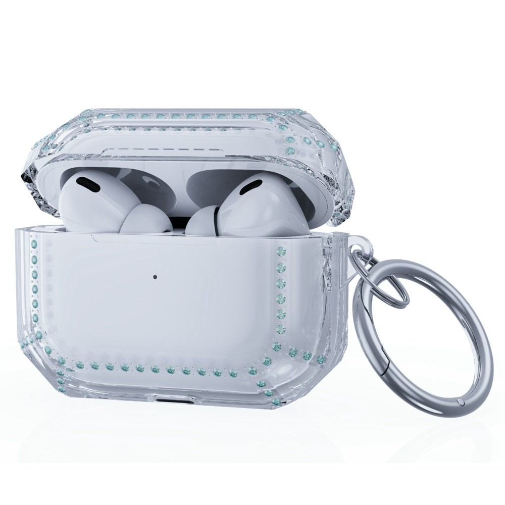 AirPods Pro 2 / AirPods Pro Gummi Case Schutzhülle mit Glitzer Steinen   Karabinerhaken - Transparent