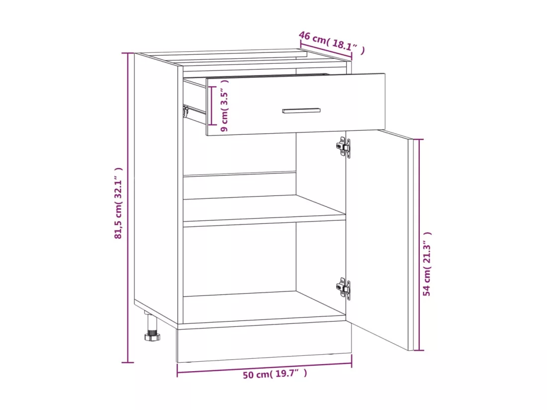 Armoire de plancher à tiroir Chêne marron 50x46x81,5 cm