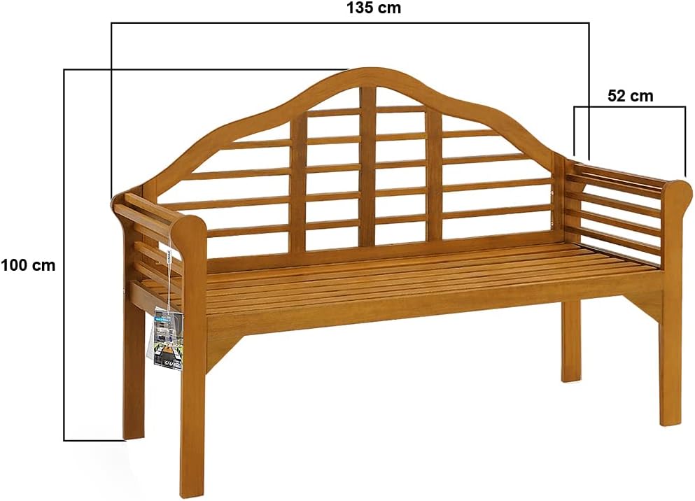 Casaria® Gartenbank Wetterfest Holz FSC®-Zertifiziert 320kg Belastbar 2-Sitzer Armlehne Rückenlehne 135x52cm Garten Balkon Holzbank Eukalyptus Braun