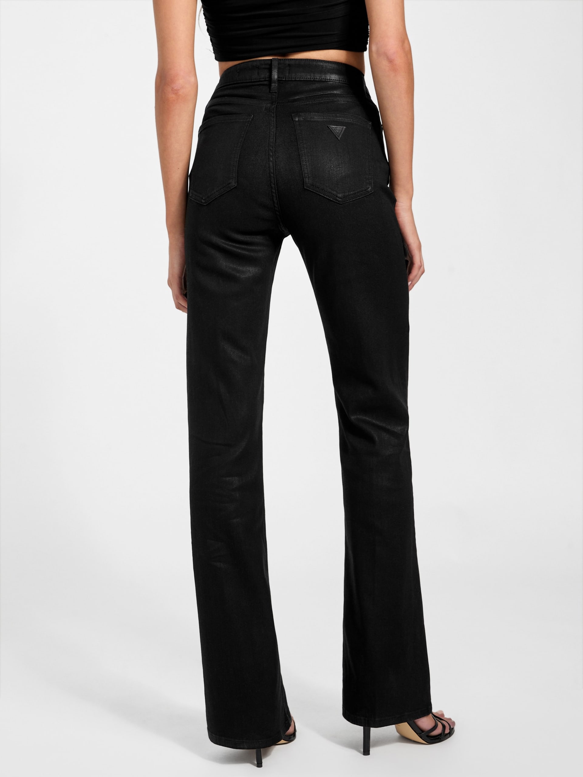 Calça jeans flare sexy com revestimento ecológico