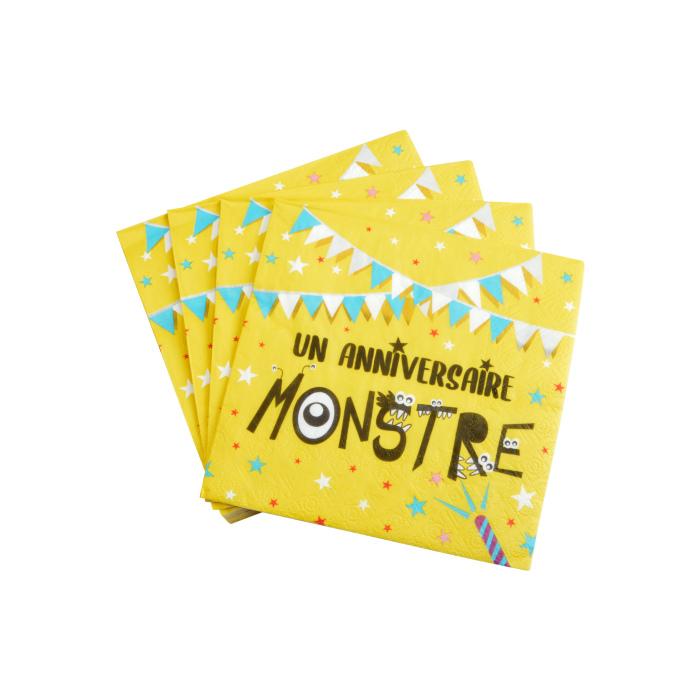SET 20 SERVIETTES PAPIER 3 PLIS 33X33CM MONSTRES