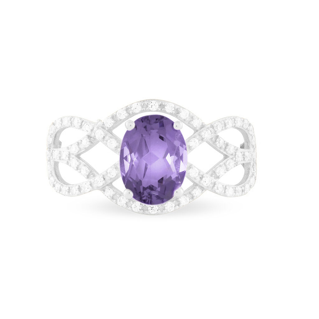 Bague Tina Or Blanc Amethyste Et Diamant