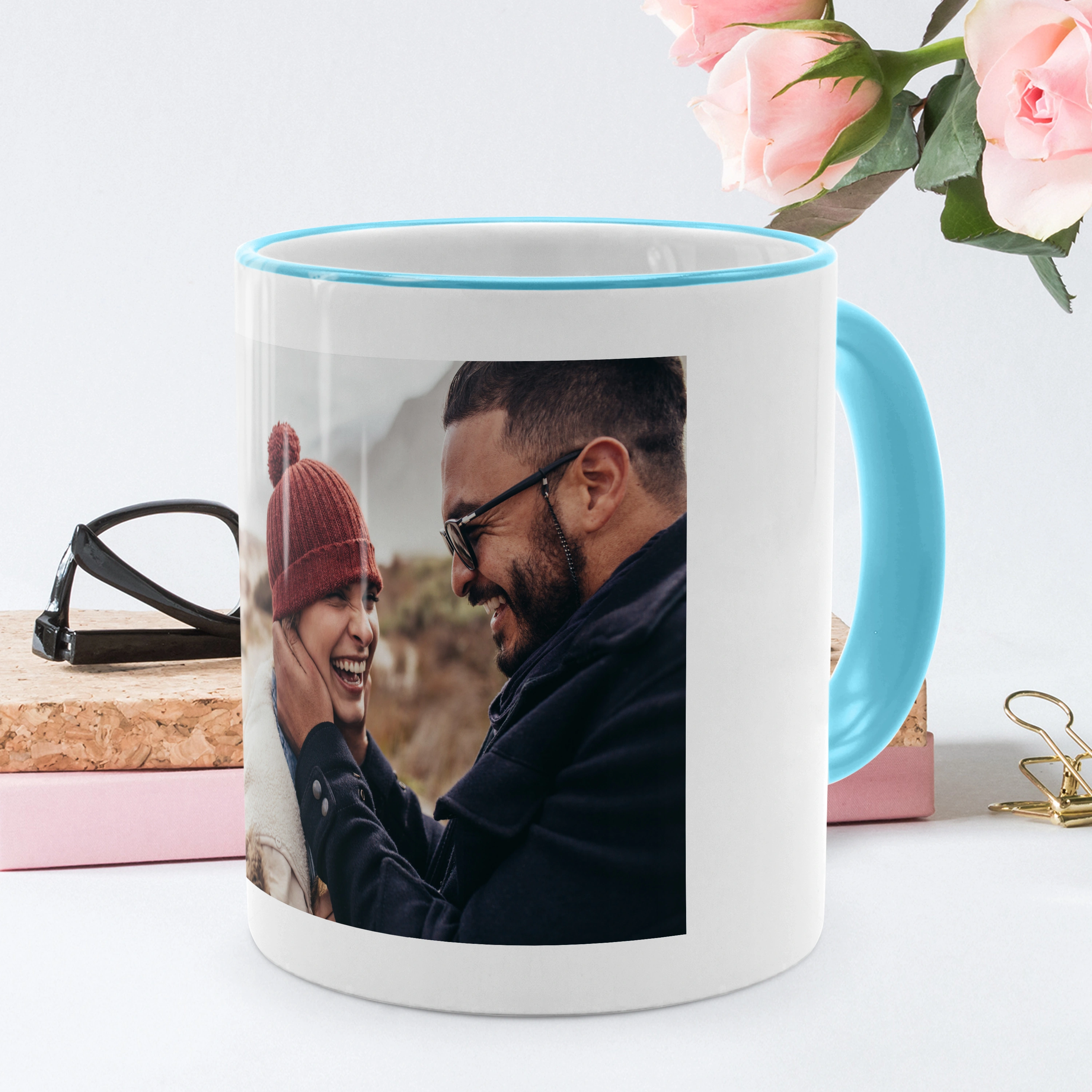 Kaffeebecher Color mit Foto selbst gestalten, 325 ml (Farbe: hellblau)